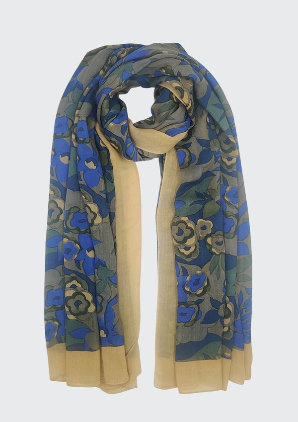 Flower With Four Side Border Scarf (SE-2536_Beige)